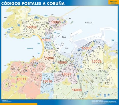 A Coruna códigos postales enmarcado plastificado 