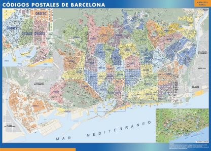 Barcelona códigos postales enmarcado plastificado 