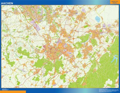 Mapa Aachen en Alemania enmarcado plastificado 