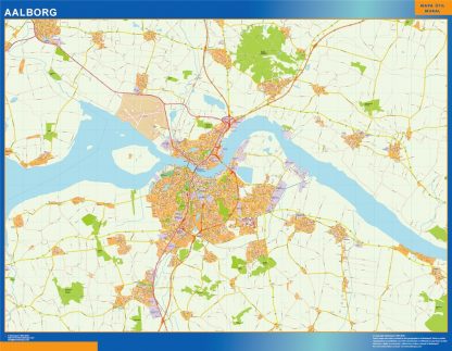 Mapa Aalborg en Dinamarca enmarcado plastificado 