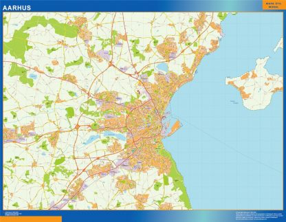 Mapa Aarhus en Dinamarca enmarcado plastificado 