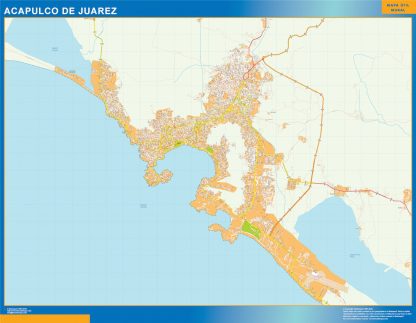 Mapa Acapulco De Juarez en Mexico enmarcado plastificado 