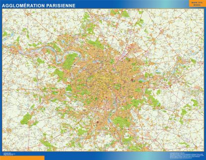 Mapa Agglomeration Parisienne en Francia enmarcado plastificado 