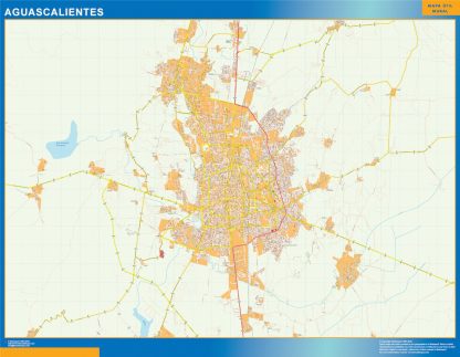 Mapa Aguascalientes en Mexico enmarcado plastificado 