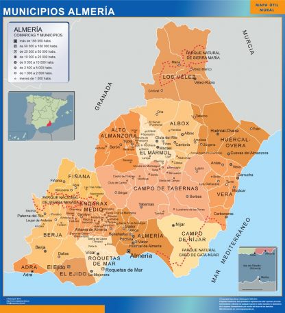 Mapa Almeria por municipios enmarcado plastificado 