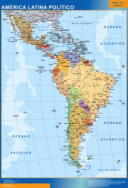 Mapa America Latina político enmarcado plastificado 