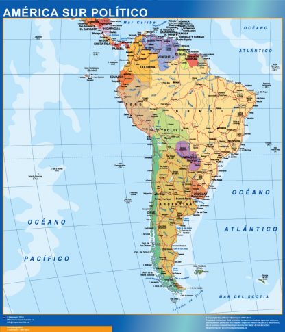 Mapa America Sur enmarcado plastificado 