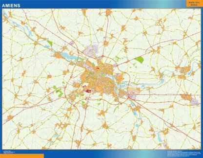 Mapa Amiens en Francia enmarcado plastificado 