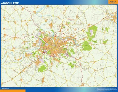 Mapa Angouleme en Francia enmarcado plastificado 