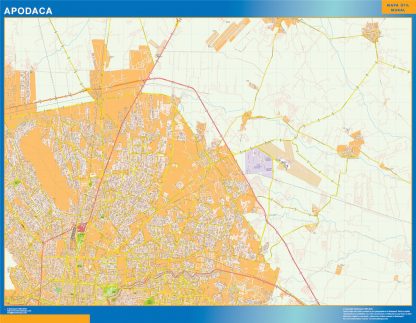 Mapa Apodaca en Mexico enmarcado plastificado 