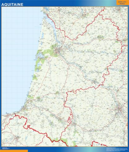 Mapa Aquitaine en Francia enmarcado plastificado 