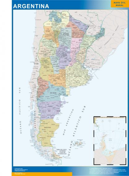 Mapa Argentina enmarcado plastificado 