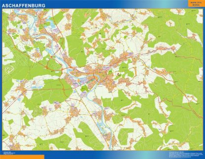 Mapa Aschaffenburg en Alemania enmarcado plastificado 