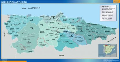 Mapa Asturias por municipios enmarcado plastificado 