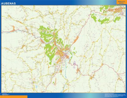 Mapa Aubenas en Francia enmarcado plastificado 