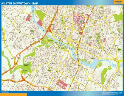 Mapa Austin downtown enmarcado plastificado 