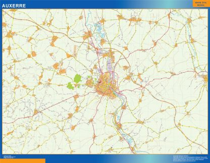 Mapa Auxerre en Francia enmarcado plastificado 