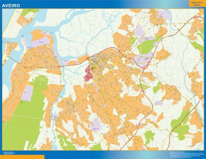 Mapa Aveiro en Portugal enmarcado plastificado 