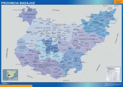 Mapa Badajoz por municipios enmarcado plastificado 