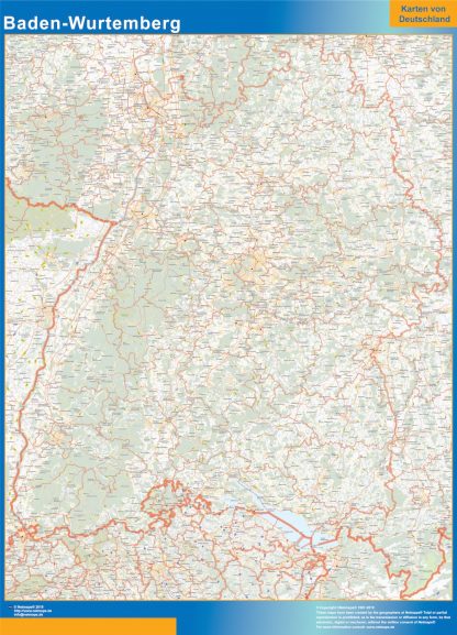 Mapa Baden-Wurtemberg enmarcado plastificado 