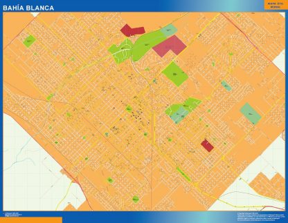 Mapa Bahia Blanca en Argentina enmarcado plastificado 