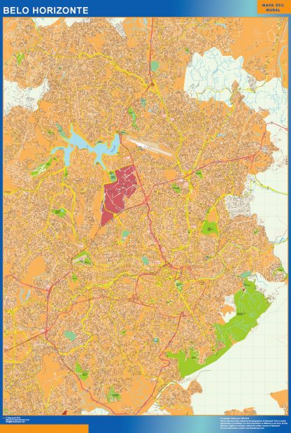 Mapa Belo Horizonte Brasil enmarcado plastificado 