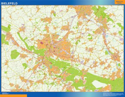 Mapa Bielefeld en Alemania enmarcado plastificado 