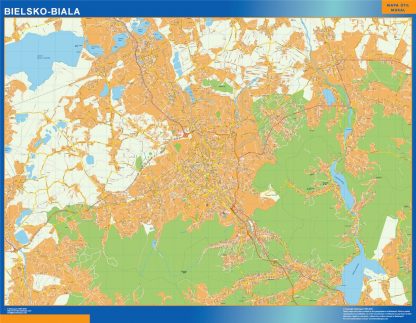 Mapa Bielsko Biala Polonia enmarcado plastificado 