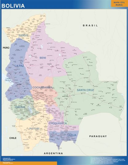 Mapa Bolivia enmarcado plastificado 