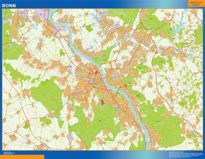 Mapa Bonn en Alemania enmarcado plastificado 