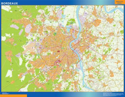 Mapa Bordeaux en Francia enmarcado plastificado 