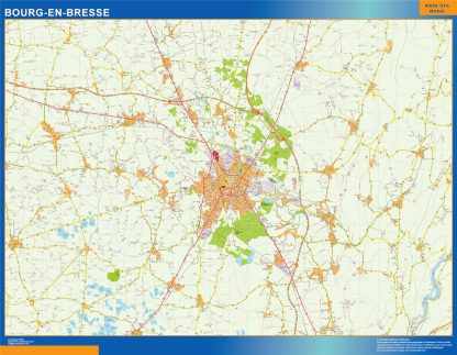 Mapa Bourg En Bresse en Francia enmarcado plastificado 