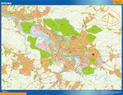 Mapa Brema en Alemania enmarcado plastificado 