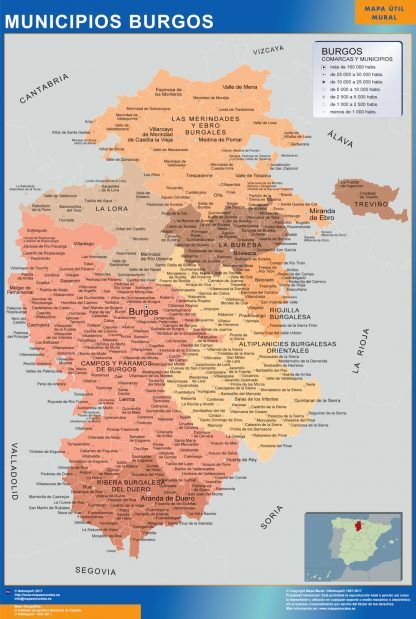 Mapa Burgos por municipios enmarcado plastificado 