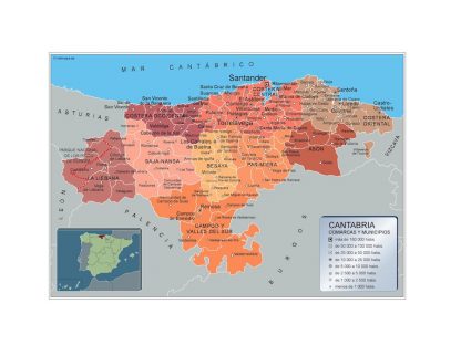 Mapa Cantabria por municipios enmarcado plastificado 