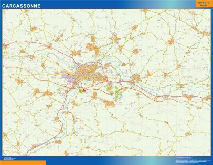 Mapa Carcassonne en Francia enmarcado plastificado 