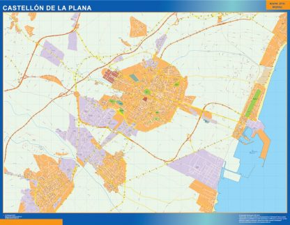 Mapa Castellon de la Plana callejero enmarcado plastificado 