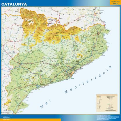 Mapa Cataluña físico enmarcado plastificado 