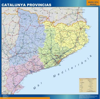 Mapa Cataluña provincias enmarcado plastificado 