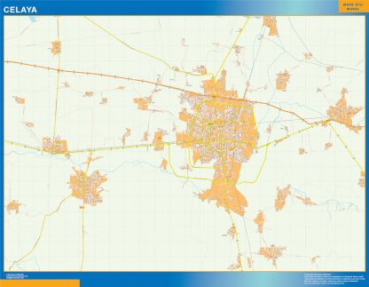 Mapa Celaya en Mexico enmarcado plastificado 