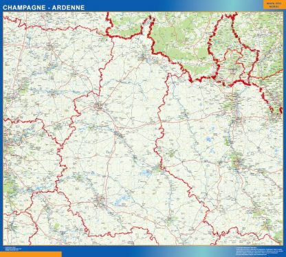 Mapa Champagne Ardenne en Francia enmarcado plastificado 