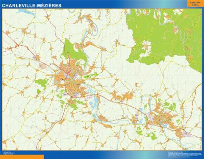 Mapa Charleville Mezieres en Francia enmarcado plastificado 