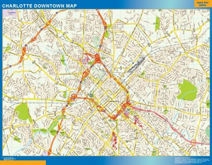 Mapa Charlotte downtown enmarcado plastificado 