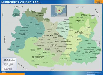 Mapa Ciudad Real por municipios enmarcado plastificado 