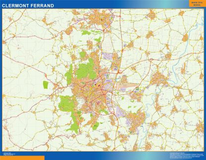 Mapa Clermont Ferrand en Francia enmarcado plastificado 