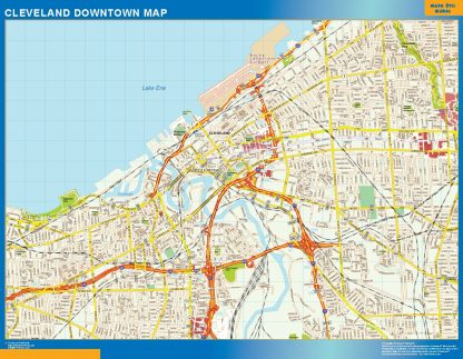 Mapa Cleveland downtown enmarcado plastificado 