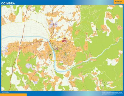 Mapa Coimbra en Portugal enmarcado plastificado 