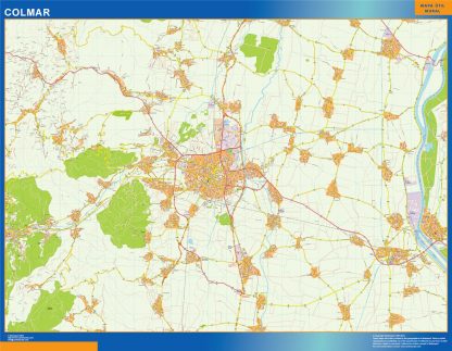 Mapa Colmar en Francia enmarcado plastificado 