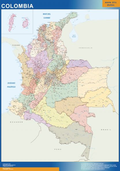 Mapa Colombia enmarcado plastificado 