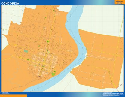 Mapa Concordia en Argentina enmarcado plastificado 